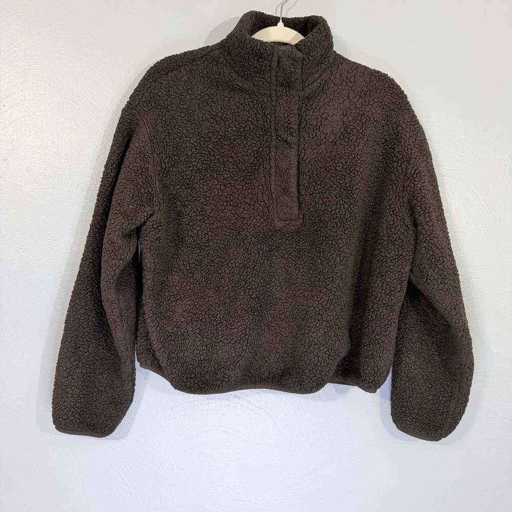 H&M Sherpa Half button Pullover Size M Brown Fleece Sweatshirt